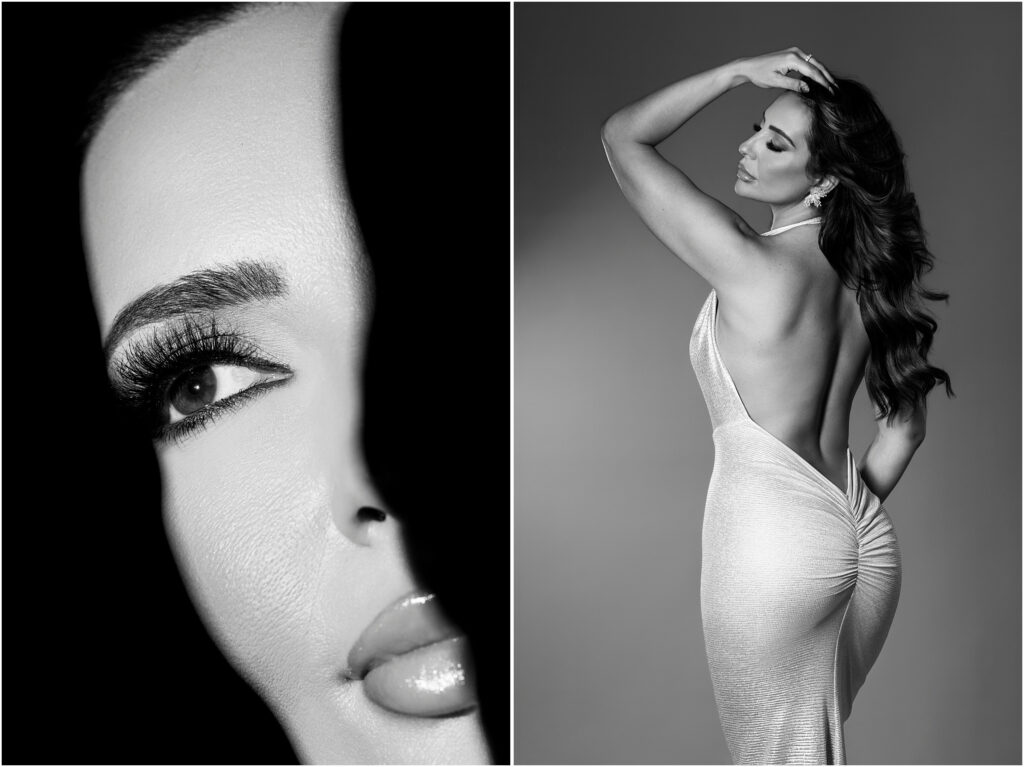 Black and white moody photos of a woman.
